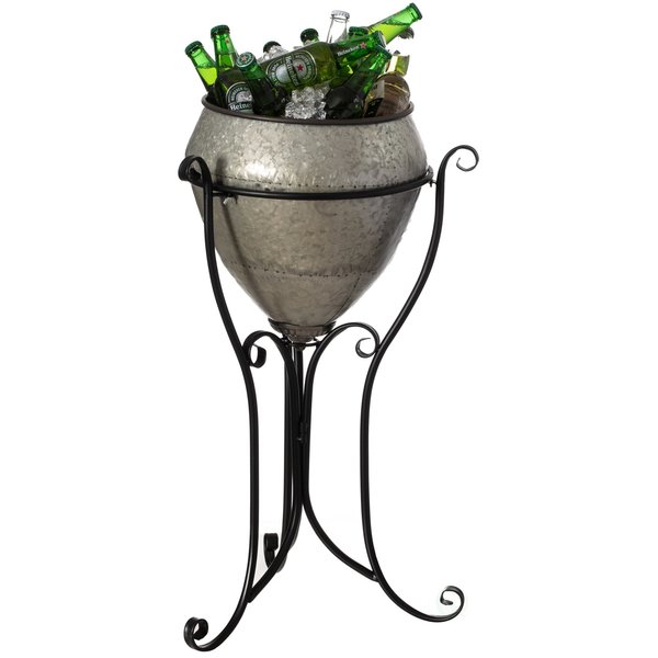 Vintiquewise Silver Galvanized Metal Beverage Cooler Tub with Liner and Stand, Medium QI004438.M